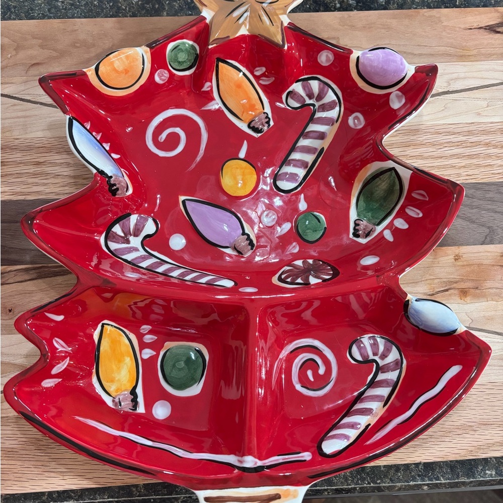 Festive Red Christmas Tree Serving Platter